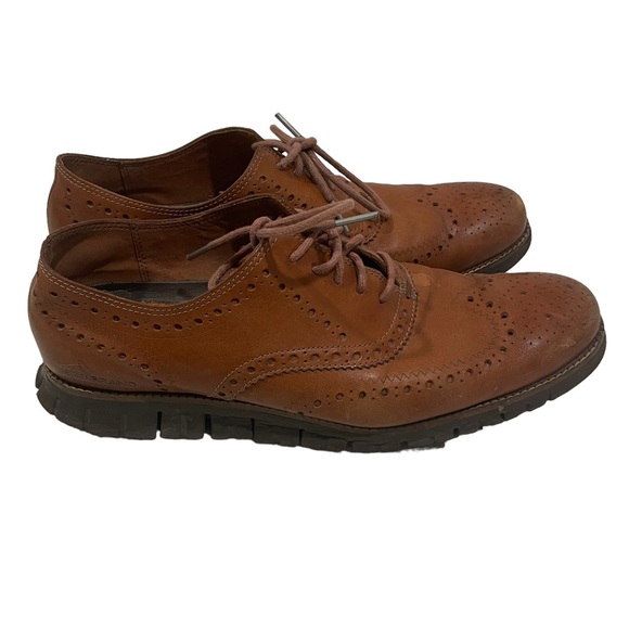 Cole Haan Zerogrand Wingtip Oxford Dress Shoe Sz 9.5 British Tan Java Brown - Picture 11 of 11